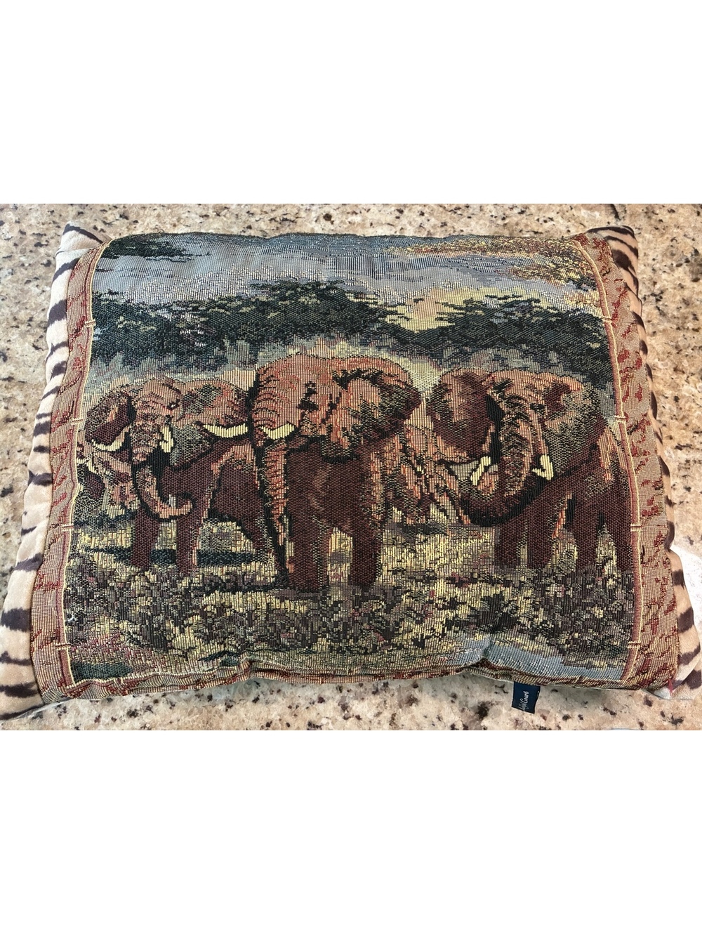 Vintage Ashford Court Elephant Safari Woven Tapestry Pillow with Tiger Back